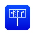 Traffic lanes at crossroads junction icon digital blue Royalty Free Stock Photo