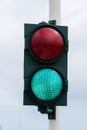 Traffic light with barrier gate work. Traffic lights with two colors on, red and green Royalty Free Stock Photo