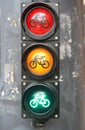 Traffic light with bike sign for cyclists close up Royalty Free Stock Photo