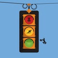 Traffic light with businessman icon in three action, stress, start up, jump, Royalty Free Stock Photo