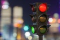 Traffic light closeup in the night city, 3D rendering Royalty Free Stock Photo