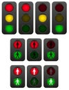 Traffic light collection, set of 10, vector illustration