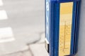 Traffic light control button with crosswalk scheme for blind people. Pedestrian road crossing for vision disabled people . Care, Royalty Free Stock Photo