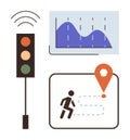 Navigation and Data Concept with Traffic Light, Location Marker, and Progress Chart Elements Royalty Free Stock Photo