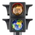 Traffic light with Earth Globe, Saving water and environmental protection. 3D rendering Royalty Free Stock Photo