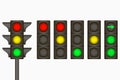 Traffic light. Electric sign for regulate traffic on the road with red, yellow, green lamps and arrows. Vector.