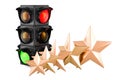 Traffic light with five golden stars, 3D rendering