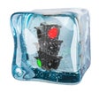 Traffic light frozen in ice cube, 3D rendering