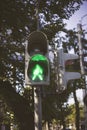 Traffic light with green arrow light up in city . close up Royalty Free Stock Photo