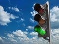 Traffic light with green color on blue sky background. Royalty Free Stock Photo