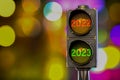 Traffic light with green light 2023 in the night city, 3D rendering Royalty Free Stock Photo