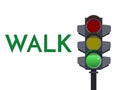 Traffic light green signals. Walk Go Flat illustration. Safety infographic. image of semaphore with text on white Royalty Free Stock Photo