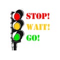 Traffic light hand drawn outline icon. Stop, wait, go. City traffic regulation and safety concept. Vector sketch illustration for