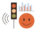 Traffic Light, happy Face, and Bar Chart Representing Signals, Feedback, and Data Analysis Royalty Free Stock Photo