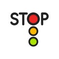 Traffic light isolated icon. Red lights, stop signal of traffic light vector illustration on white background. Road