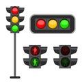 Traffic light. Led lights red, yellow and green colors signals street regulation, road safety, control accidents, web Royalty Free Stock Photo