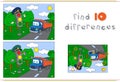 Traffic light and lorry on the road. Educational game for kids: