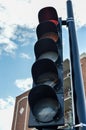 Traffic light in Montreal downtown among the buildings Royalty Free Stock Photo