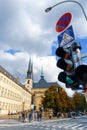 Traffic light in obe of intersection in Luxembourg Europe Royalty Free Stock Photo