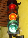 Traffic light object detail colored pedestrian Sao Paulo Brazil