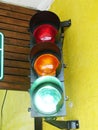 Traffic light object detail colored pedestrian Sao Paulo Brazil