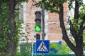 Traffic light and pedestrian crossing sign Royalty Free Stock Photo