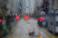 Traffic light rain drop LED light bokeh Royalty Free Stock Photo