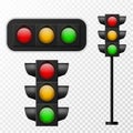 Traffic light. Realistic lights with three colors red, yellow and green. Street regulation system signals, road safety