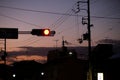 Traffic light with red light against the evening sky Royalty Free Stock Photo