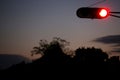 Traffic light with red light against the evening sky Royalty Free Stock Photo