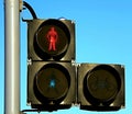 Traffic light on red in the city with blue sky stock photo Royalty Free Stock Photo