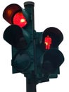 Traffic light red color human character standing isolated in white