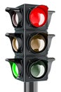 Traffic light with red color, traffic semaphore. 3D rendering