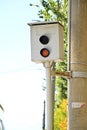 A traffic light with a red light and an orange light Royalty Free Stock Photo