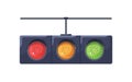 Traffic light with red, yellow, green signals. Horizontal stoplight with stopping, warning and allowing led lamps on