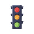 Traffic light with red, yellow, green signals. Stoplight with all led lamps on. Semaphore and electric stop, warn and Royalty Free Stock Photo