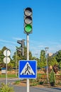 Traffic light and road sign - pedestrian crossing Royalty Free Stock Photo