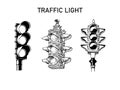 Traffic light semaphore hand drawn outline set icon. Spotlight, crossroads, city traffic regulation and safety concept. Vector