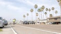 Traffic light semaphore on misty freeway road. Fog on pacific ocean coast highway. California USA