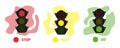 Traffic light set illustration. Flat traffic light with color spots and text. Semaphore icon, sign and symbol Royalty Free Stock Photo