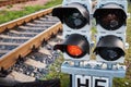 Traffic light show red signal on a railway, close up Royalty Free Stock Photo