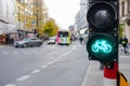Traffic light sign for bicycle rider in Luxembourg Europe, green sign means safe to cross the street