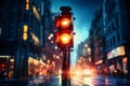 Traffic light signal in the city at night. 3d rendering Royalty Free Stock Photo