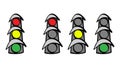 Traffic light with signal lights: red, yellow, green. Vector. Cartoon illustration isolated on white background Royalty Free Stock Photo