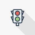 Traffic light thin line flat color icon. Linear vector symbol. Colorful long shadow design.