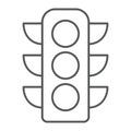 Traffic light thin line icon, regulation and traffic, stoplight sign, vector graphics, a linear pattern on a white