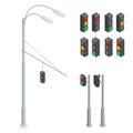 Traffic light. Traffic light icons set. Traffic light 3d isometric flat illustration. Traffic light elements EPS. Flat