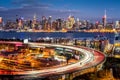 Traffic and light trails on The Helix Royalty Free Stock Photo