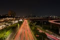 Traffic light trails on motorway highway at night in Seoul ,Sout Royalty Free Stock Photo