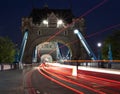 Traffic light trails in the Tower Bridge in London Royalty Free Stock Photo